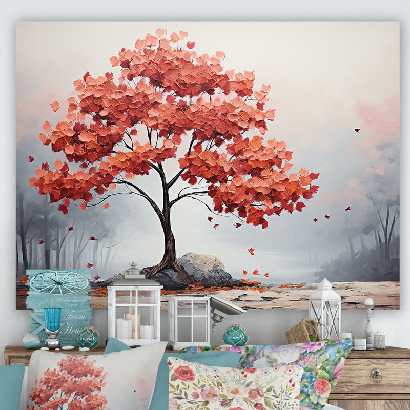 Fiery Red Maple Tree - Art mural érable, Toile tendue, H 16 po x l 32 po x P 1 po