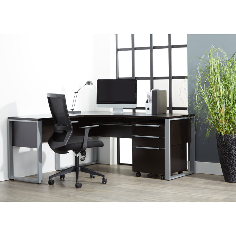 Ensemble de bureau d'écriture en L 3 pièces Maysey, Espresso