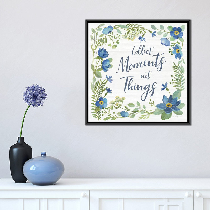 Bleu botanique V, Toile avec cadre noir, H 18 po x l 18 po x P 1,5 po, Aucun mat