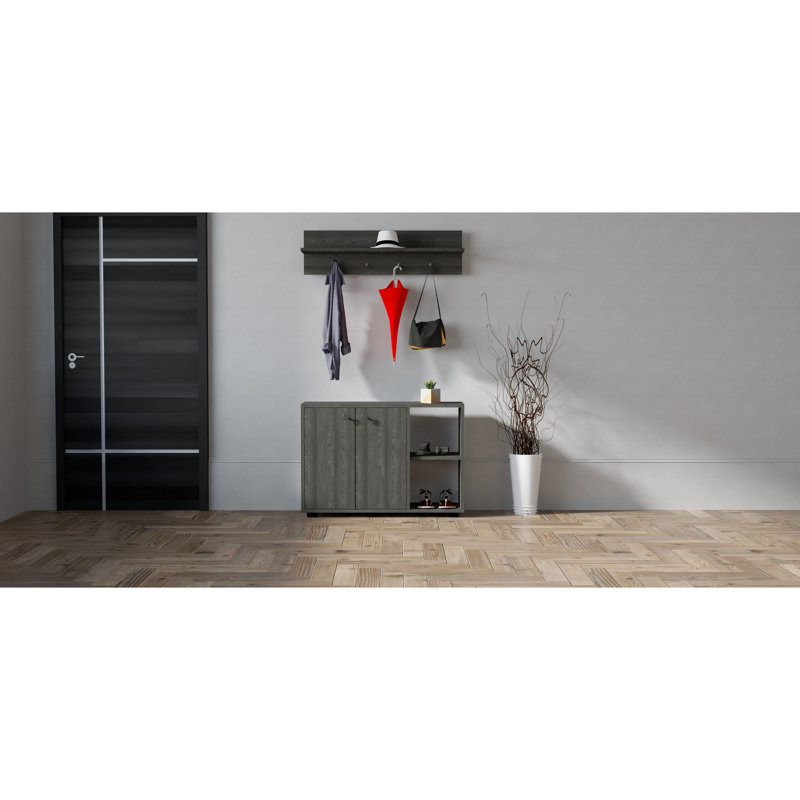 Meuble de couloir moderne avec tablette murale, anthracite, 35,4 po x 24,8 po x 11,8 po | 100% panneau de particules enduit de mélamine, épaisseur: 0,7 pouce | Plusieurs tablettes à fixation murale de conception scandinave pour une organisation élégante dans le vestibule