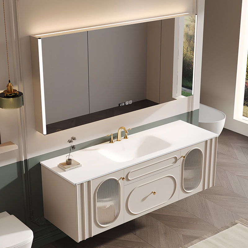 French cream-style smart bathroom cabinet, 19.68" H x 51.18" W x 21.65" D