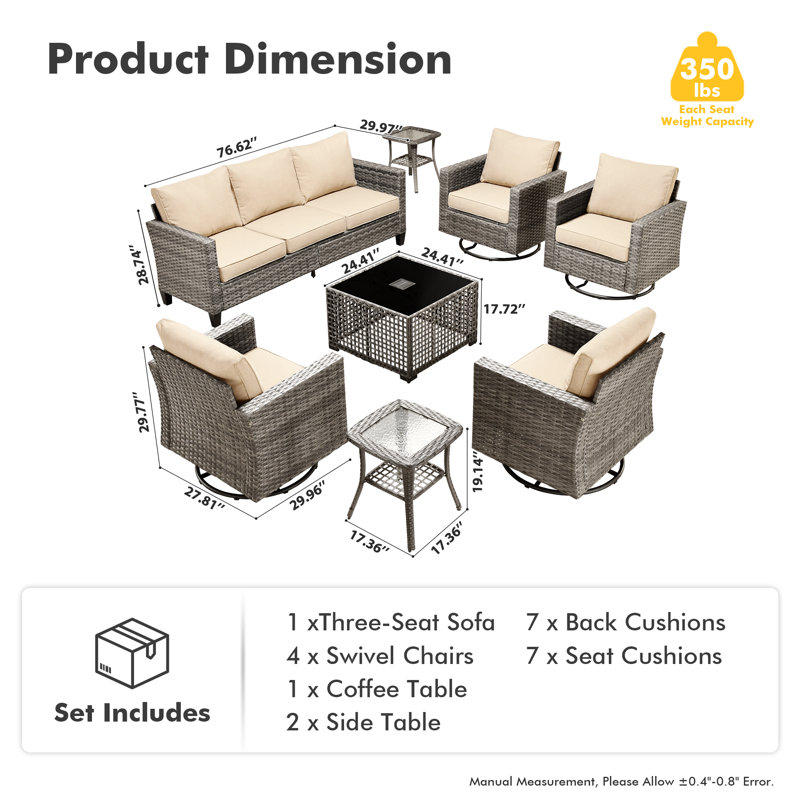 Allcot 7 - Person Patio Conversation Sets with Cushions, Beige, No