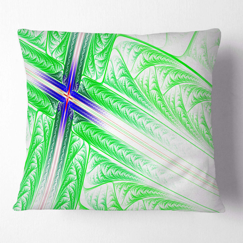 Lumineux motif fractal en croix - coussin abstrait imprimé, 18 po x 18 po, Coussin décoratif, Vert