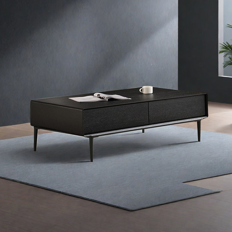 Modern simple rectangular storage coffee table, 15.7" H x 39.4" L x 19.7" W, Black, Black