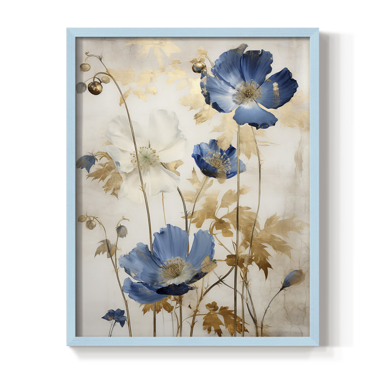 Reproduction encadrée FLORAL Series LV - bois massif, H 11 po x l 9 po, Bleu