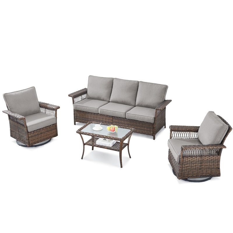 Quinaya Wicker 5 - Person Patio Conversation Set with Cushions, Gray