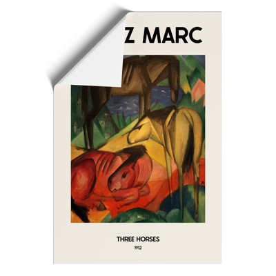 Three Horses Print by Franz Marc - Frameless Print