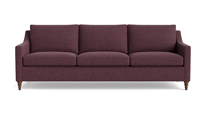 Vera Sofa (95"), Walnut Finish (Turned), Performance Weave - Aubergine