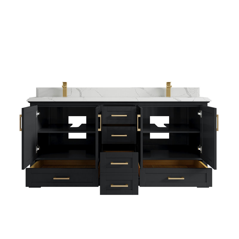 Boston 72 po X P 22 po Meuble-lavabo double en fer forgé, Calacatta Laza