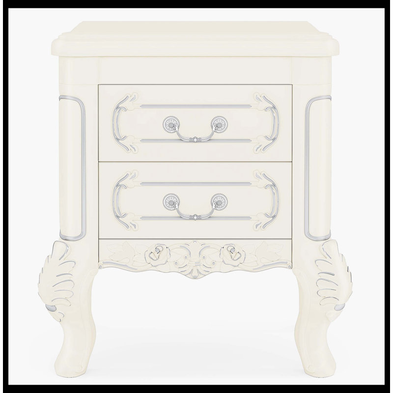 Table de chevet, table de chevet et 2 tiroirs Carved