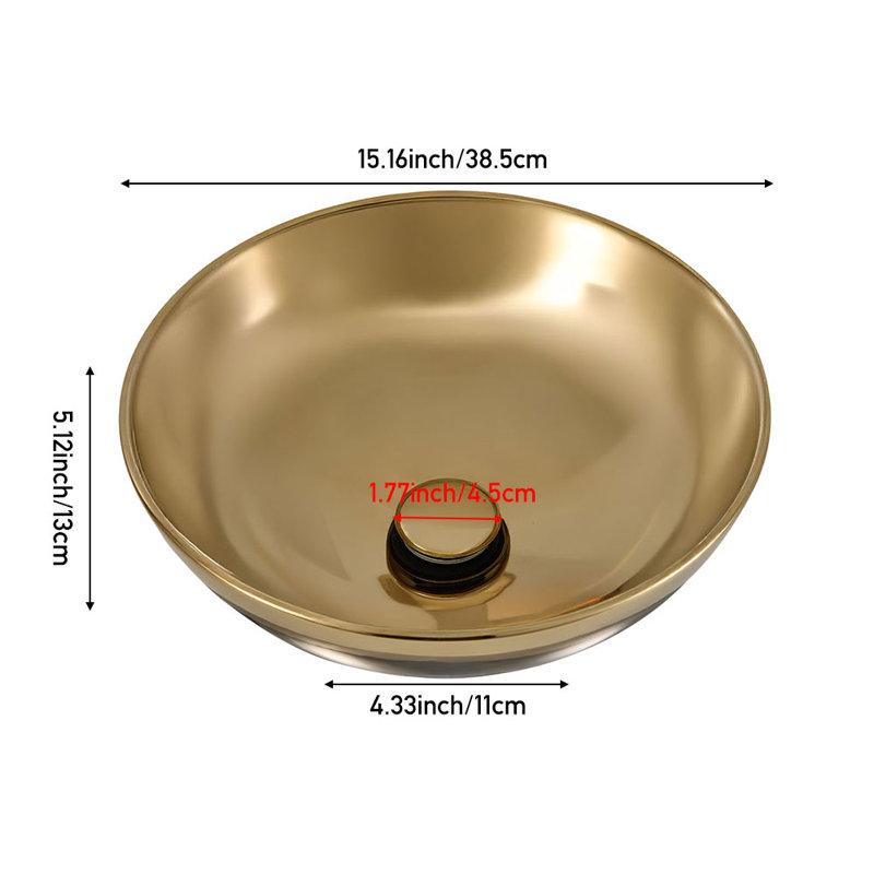 Metro Lane 385mm L x 385mm W Natural Ceramic Circular Sink, Gold