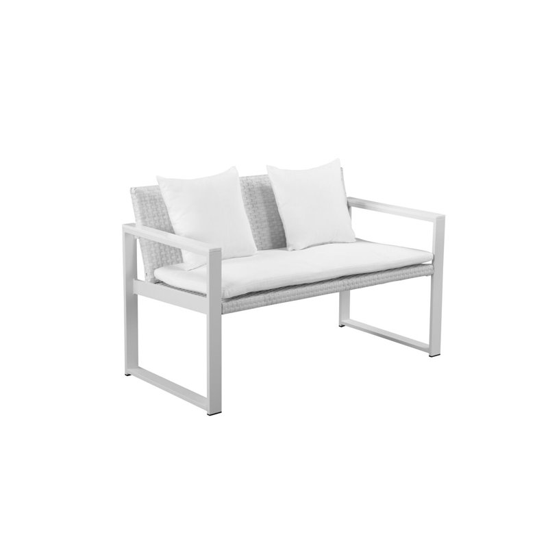Ensemble de patio complet en rotin 8 pièces avec coussins Chester, Blanc, Blanc