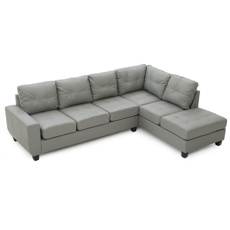 Canapé réversible en similicuir 111 po et méridienne Balmir, Gris