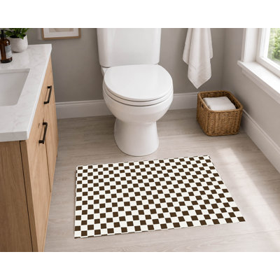 Checkered Absorbent Non-Skid Rectangular Toilet Mat