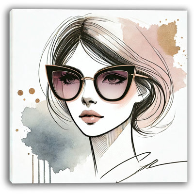 Femme sophistiquée avec lunettes de soleil sur toile tendue
