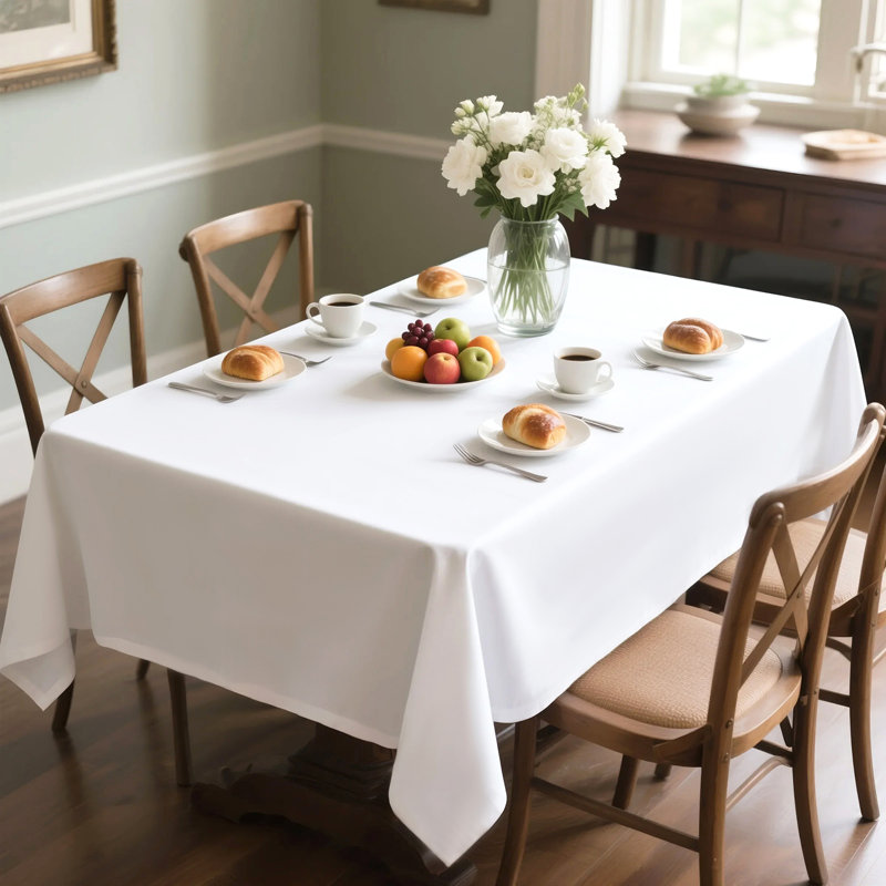 Nappe imperméable en polyester blanche infroissable L 54 po x L 102 po pour l'intérieur et l'extérieur, Blanc