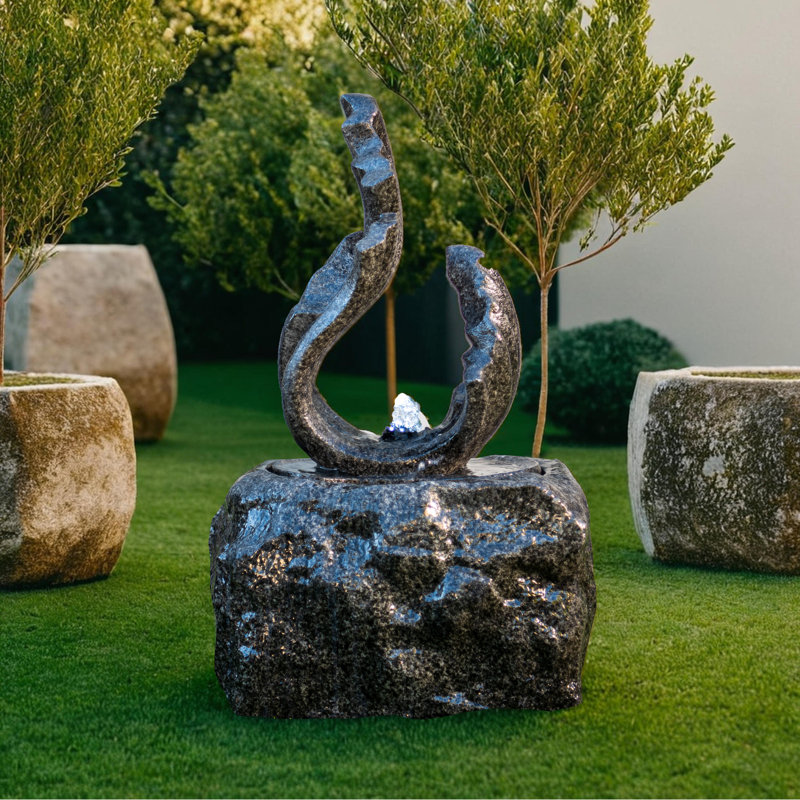 Modern Abstract Sculptural Freestanding Water Fountain, Black