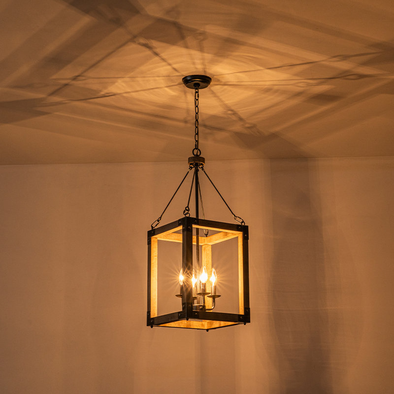 Luminaire suspendu rectangulaire en bois 4 lumières