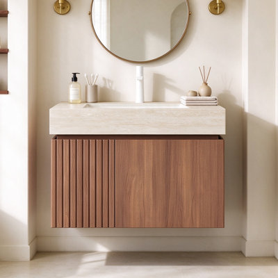 Wall Mounted Single Vanity Bathroom Vanity With Solid Surface Top