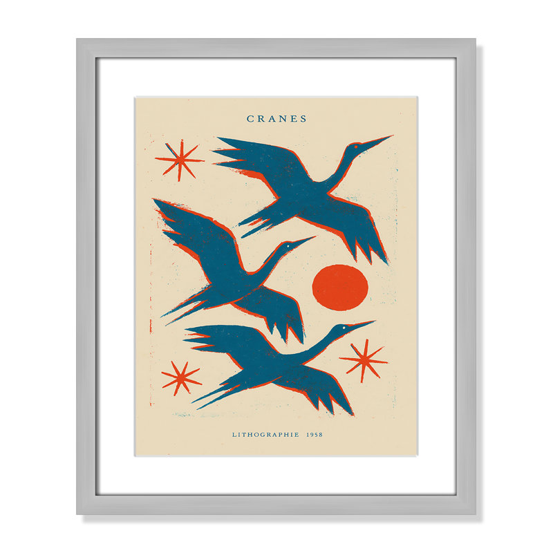«Cranes» par Treechild, 16'' W x 19'' H, Matted Print, Matte Silver