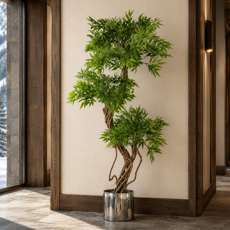 140cm Faux Tree in Metal Planter, Gold