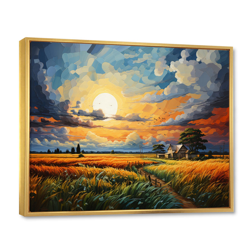 «Blue Prairies Whispers», impression sur toile, Cadre flottant doré, H 12 po x l 20 po x P 1 po