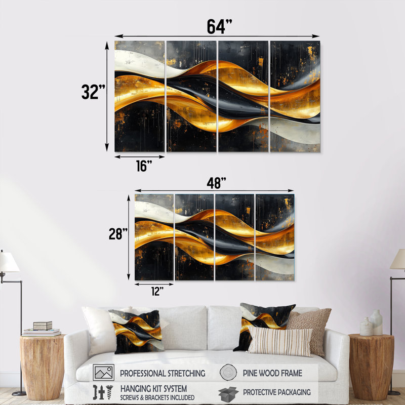 «Geometric Cooper Waves I» - Décoration murale spirales abstraites - Art mural moderne, 4, H 28 po x l 48 po