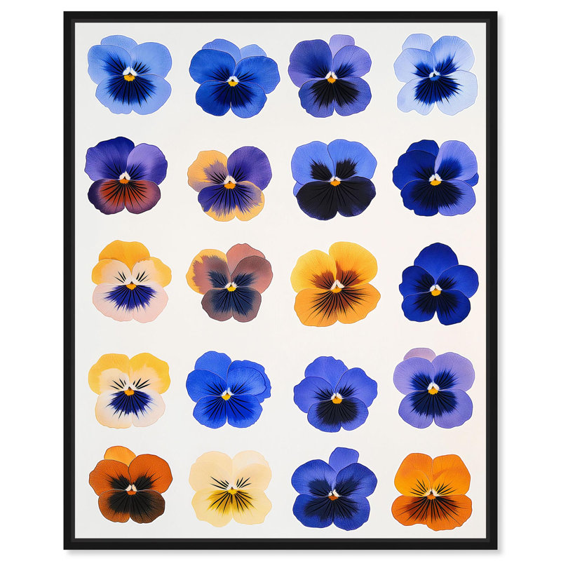 Impression sur toile Pansy Patch Grid III par Art Remedy, Structure noire, H 21 po x l 17 po