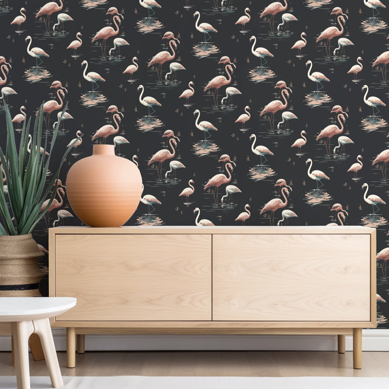 Flamingo - Wallpaper, Black, Self-adhesive