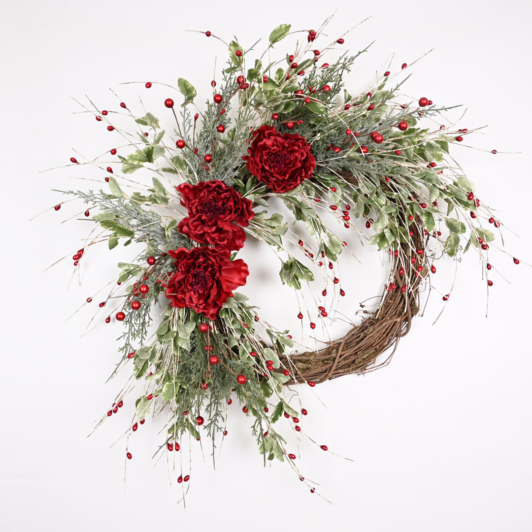 24" Winter Christmas Day Berry Floral Wreath for Front Door The Holiday Aisle®