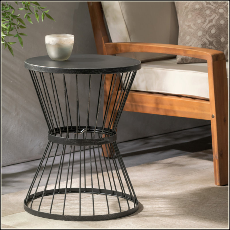 Charmante table d'appoint d'extérieur avec attrait artistique pour des moments de détente, Noir mat