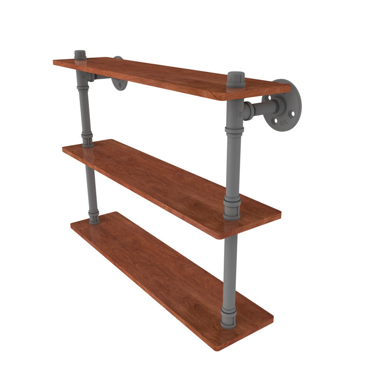 Bayer 3 Piece Walnut Industrial Pipe Shelves, Matte Gray,  16.9" H x 22" W x 5.6" D