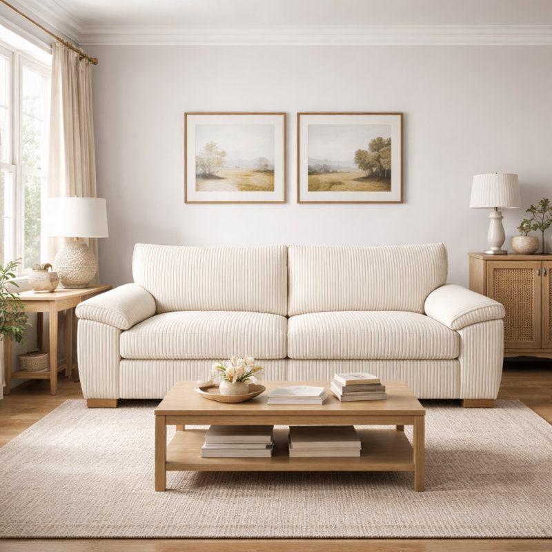 5 Seater Corduroy Sofa, Cream