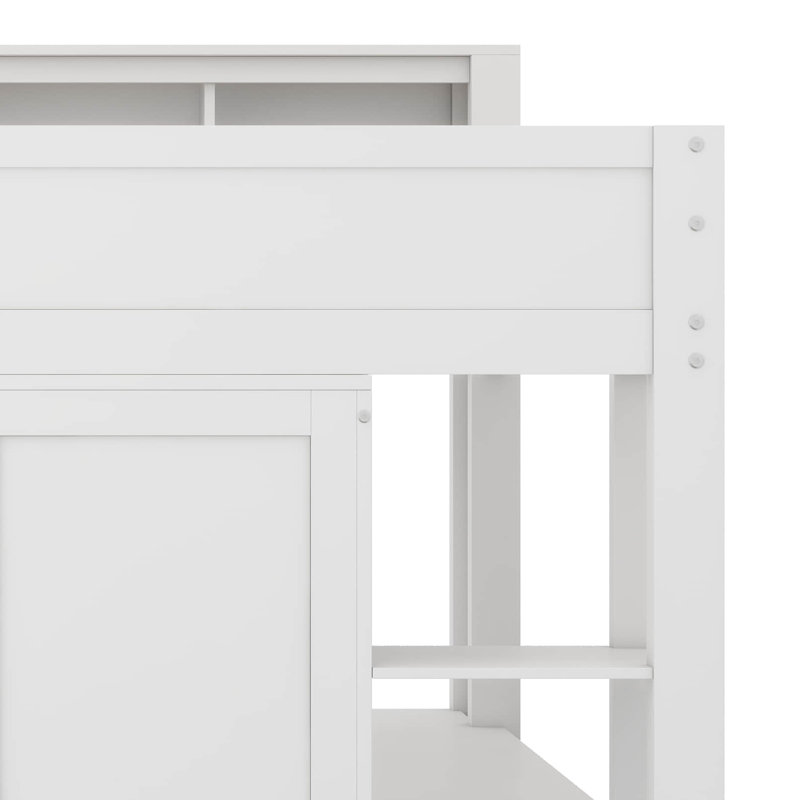 Grand lit mezzanine avec garde-robe, lit mezzanine en bois avec bureau, tête de lit, pied de lit, échelle, clôture de sécurité et port USB