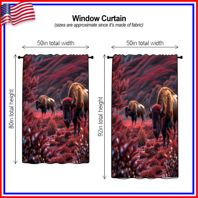 Rideaux de fenêtre Bison In Red Landscape, 1 pièce, Blockout, 50 po x 80 po - 1 panneau