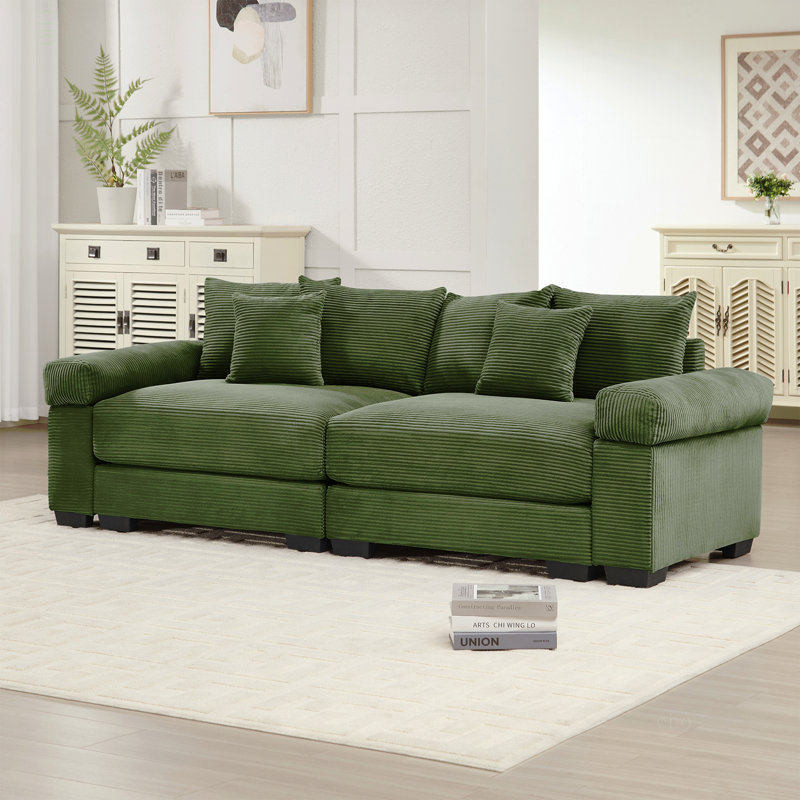 Coussin modulaire surdimensionné de 92 po avec accoudoirs extra larges en velours côtelé modulaire Cloud, Velours côtelé vert