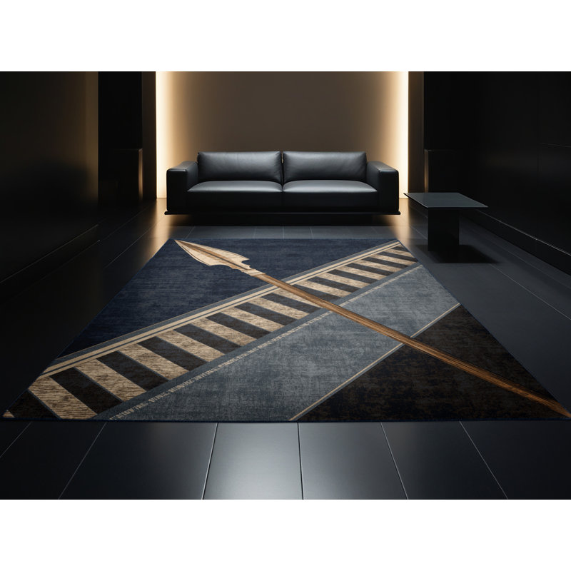 Tapis rayé gris lavable à la machine Spartan Spear, 5 x 8