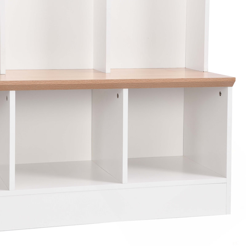 Arbre d'entrée large avec banc de rangement, armoire à chaussures minimaliste avec rangement cubique et tablettes, portemanteau multifonctionnel avec 8 crochets pour les entrées, vestibule