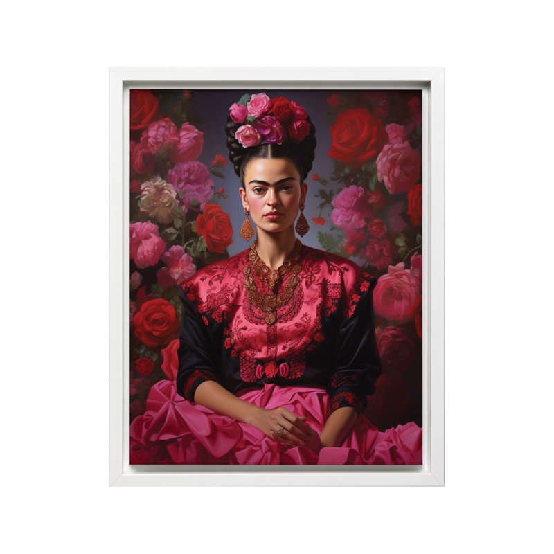 Portrait floral rose Frida, Canvas, 24"H x 32"W, White Framed