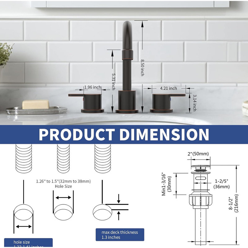 Robinet de lavabo de salle de bain surdimensionné à 2 poignées de 8 pouces en bronze huilé avec pivot à 360 °, ensemble de bonde escamotable et eau en plomb pour bec public à 3 trous, façon de contrôle précise