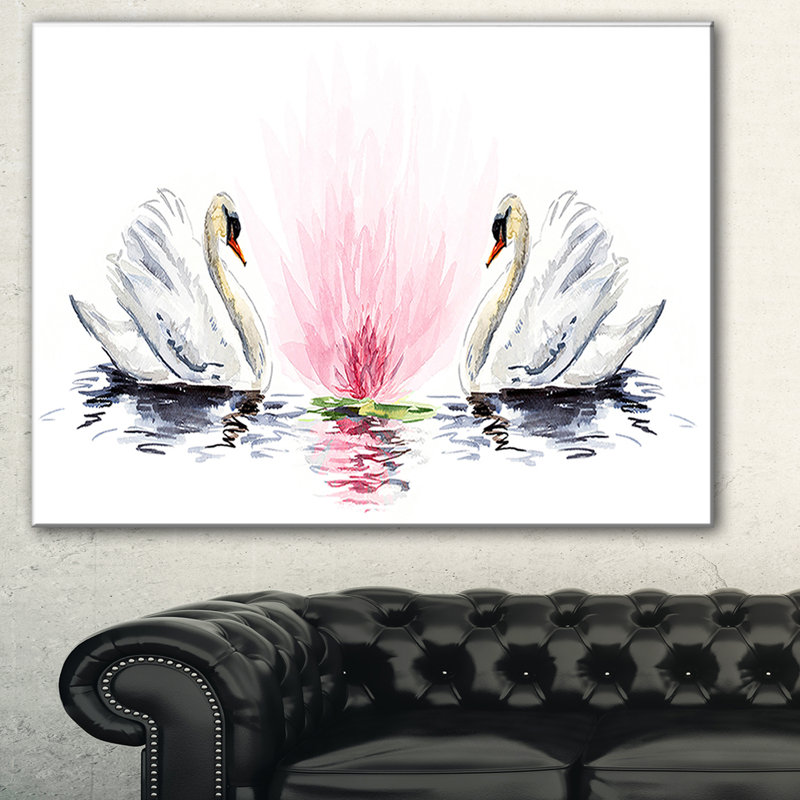 Cygnes flottants sur fond blanc - impression sur toile tendue, H 20 po x l 20 po x P 1 po