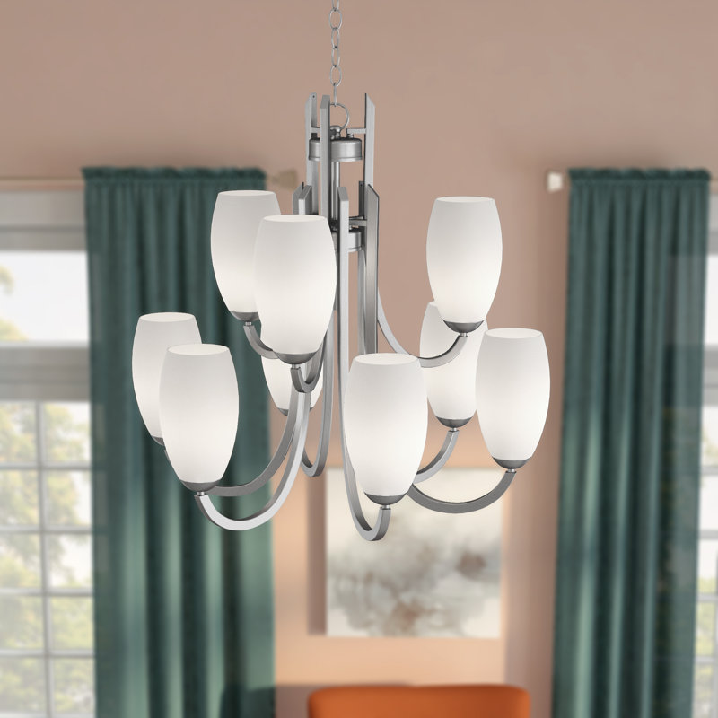 Fudo 9 - Light Dimmable Tiered Chandelier, Satin Nickel