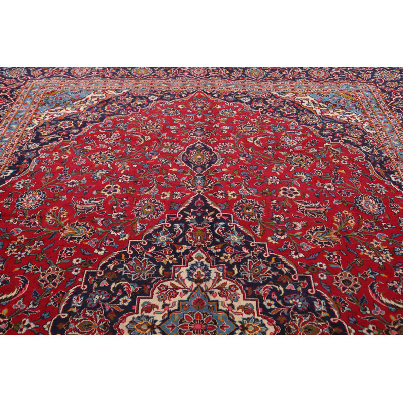 Tapis zone en laine kashan/bleu 9 pi 7 po x 13 pi 5 po one-of-kind à la main-noué la 1970