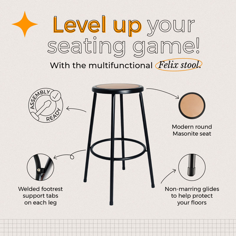 Felix Steel Stool, Assembly Ready, Bar  Height (30" Seat Height), Black/Brown, Black
