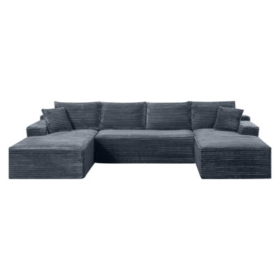132.1" Compressible U-Shaped Sectional Sofa Set,Minimalist Style Modular Sectional Sofa, Corduroy Fabric Cloud Couch for Living Room