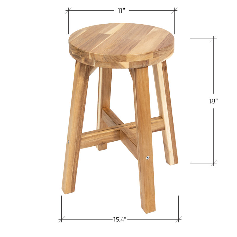 Wooden Bar Stool, Acacia Wood Stool, Short Stool (18" Seat Height)