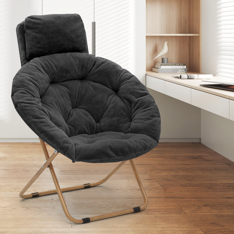 Mercer41 Prospero Foldable Saucer Chair with Pillow, Moon Chair