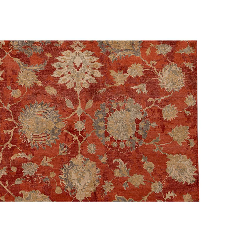 Tapis floral rouge / beige noué à la main Floral