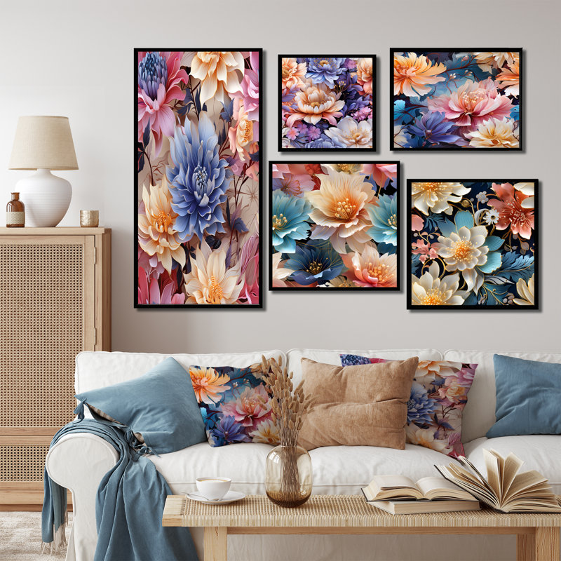Ison - ensemble de 5 décorations murales florales, Cadre flottant noir