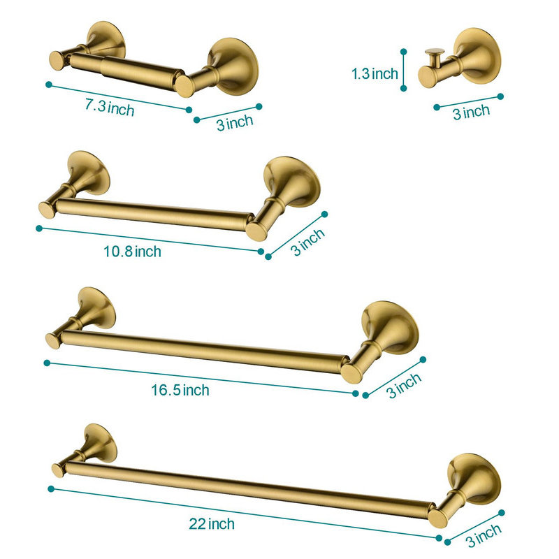 6 Piece Brass Bathroom Towel Rack Set - Wall - Mounted, Heavy - Duty & Easy to Install, Brushed Gold